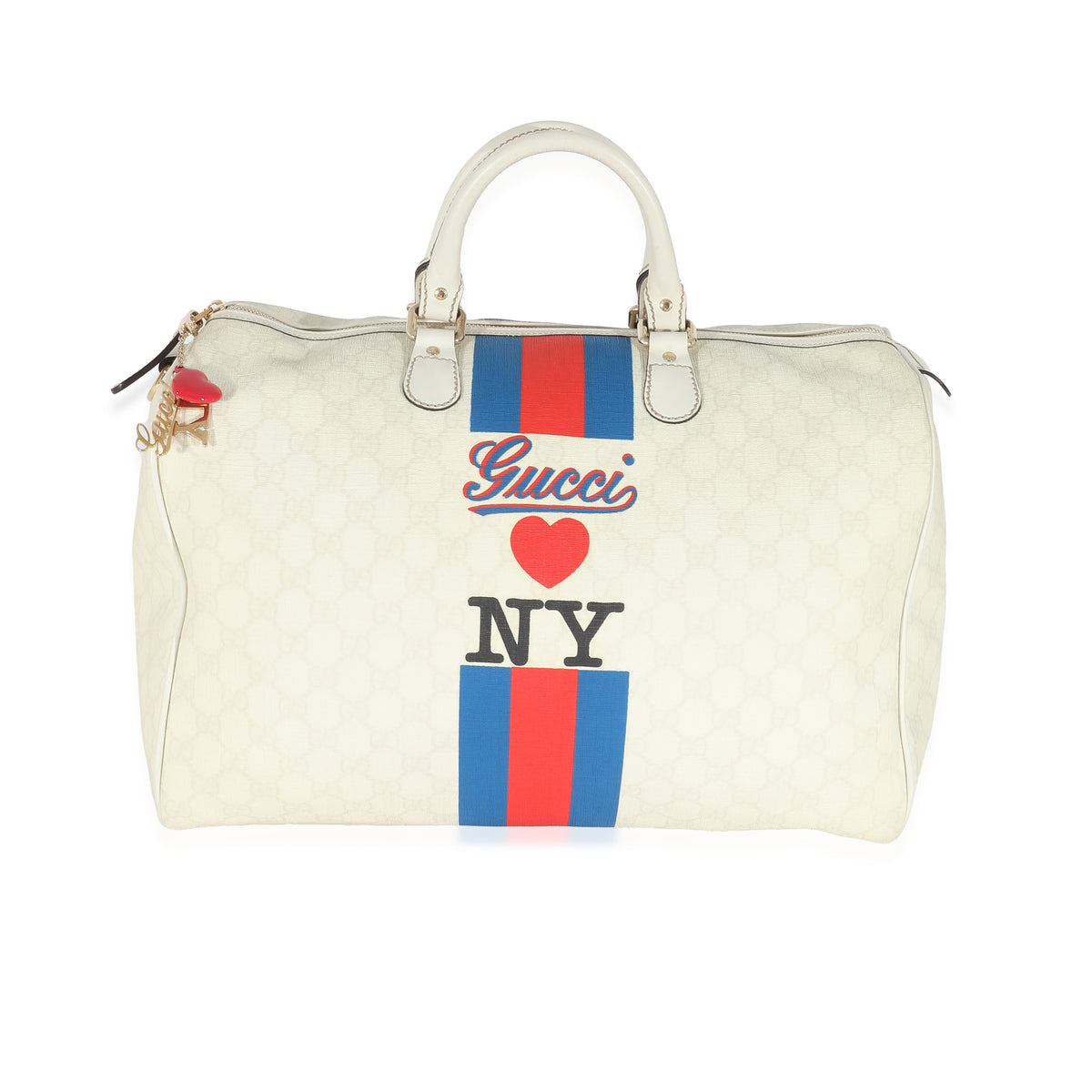 Gucci White GG Plus Monogram Gucci Loves New York Large Joy Boston Bag