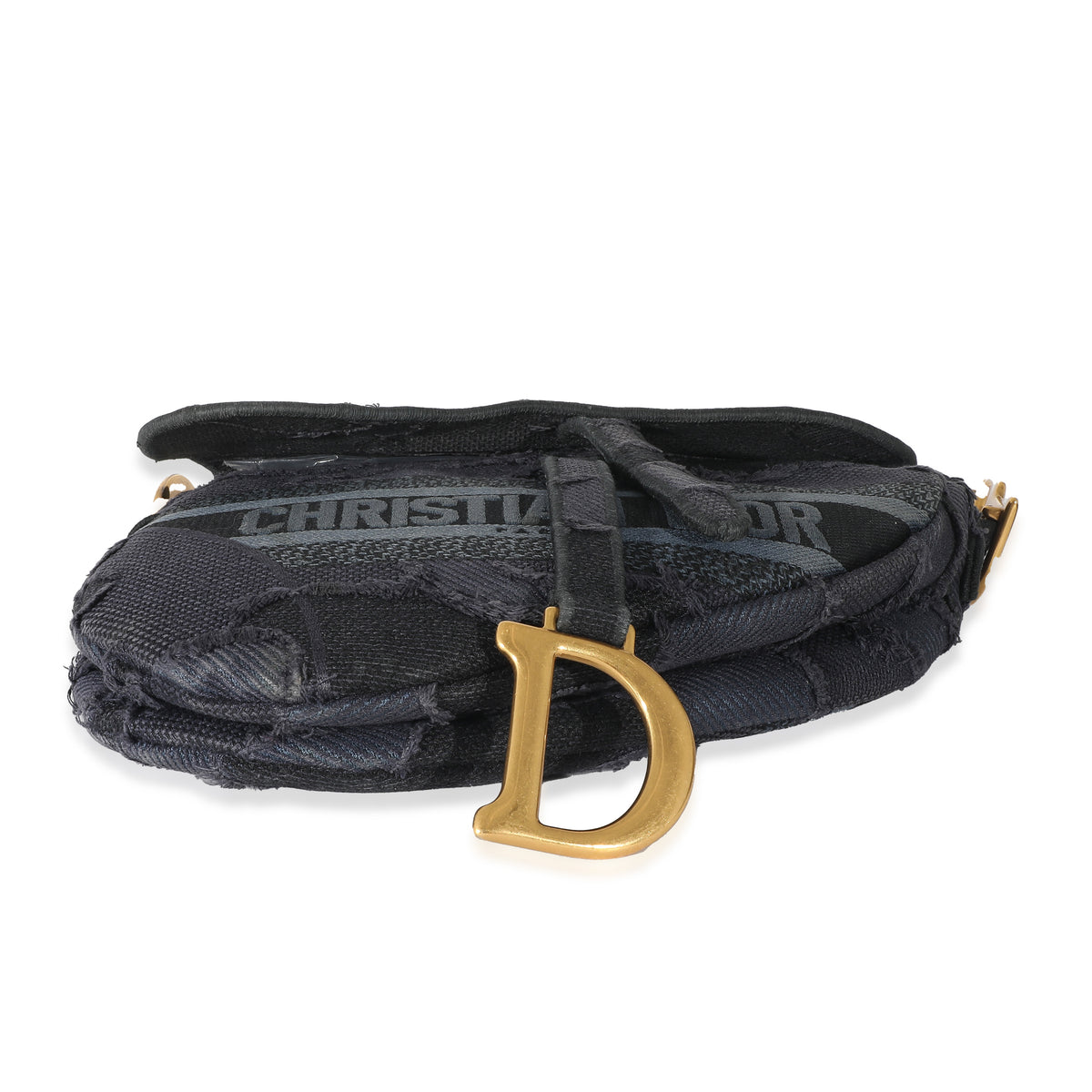 Christian Dior Navy Embroidered Camouflage Canvas Saddle Bag