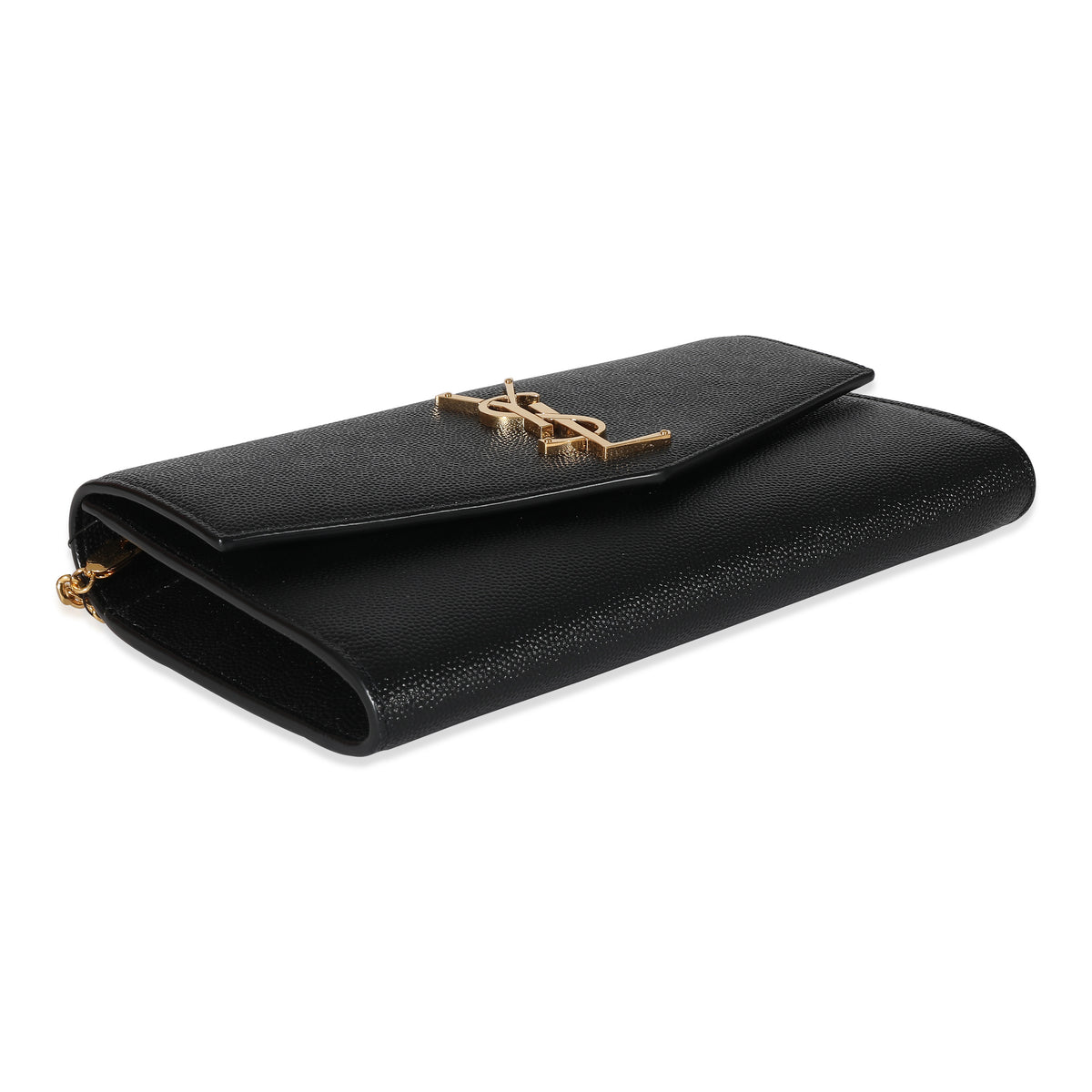 Saint Laurent Black Pebbled Calfskin Uptown Chain Wallet