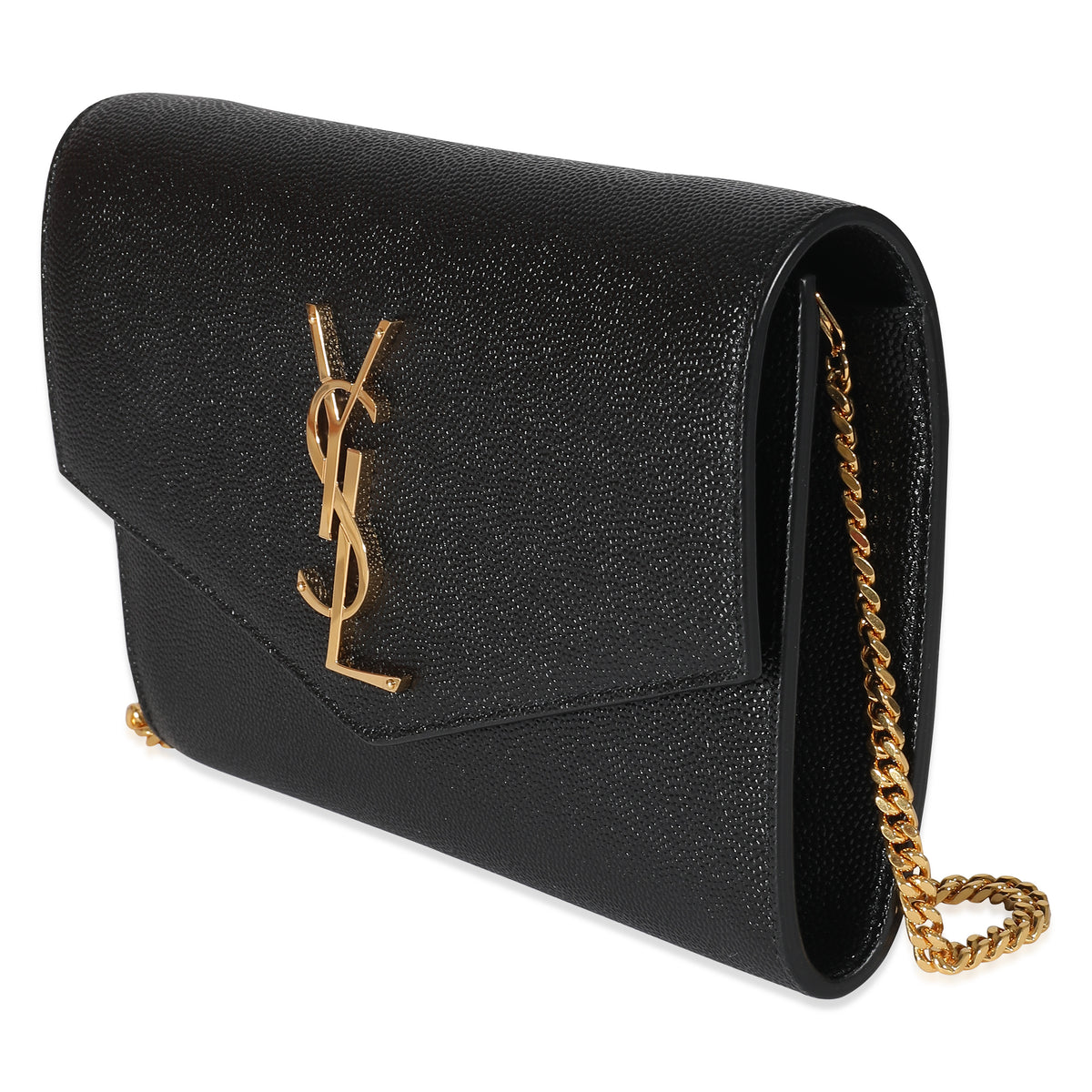 Saint Laurent Black Pebbled Calfskin Uptown Chain Wallet