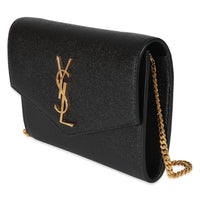 Saint Laurent Black Pebbled Calfskin Uptown Chain Wallet