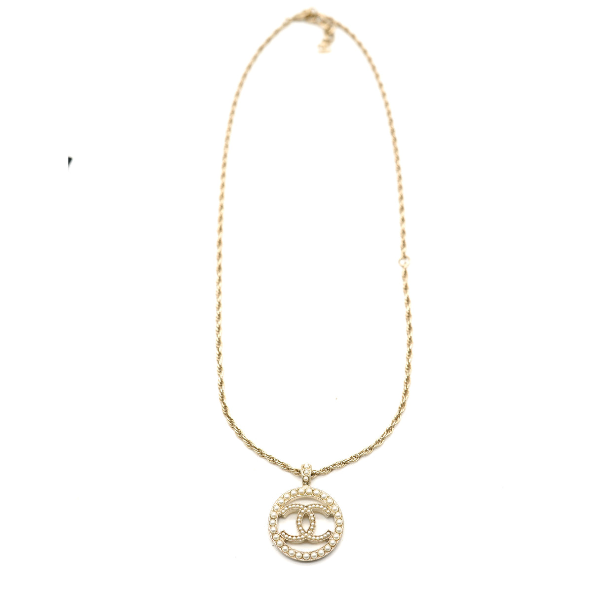 Chanel 2023 Faux Pearl CC Gold Plated Pendant on Chain