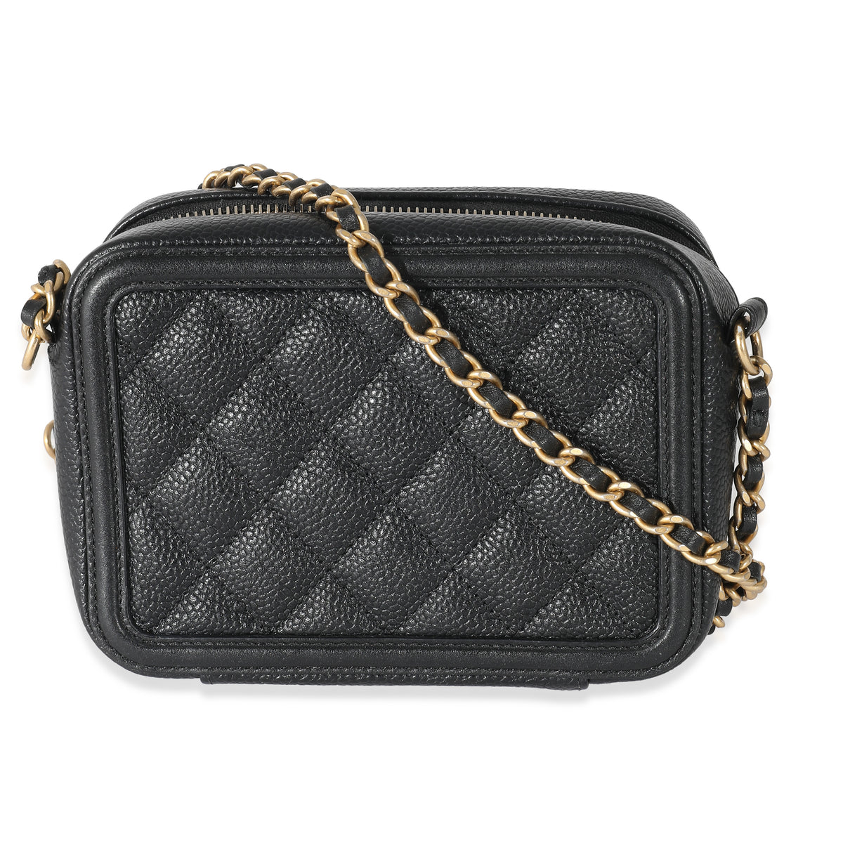 Chanel Black Quilted Caviar CC Filigree Vanity Clutch With Chain