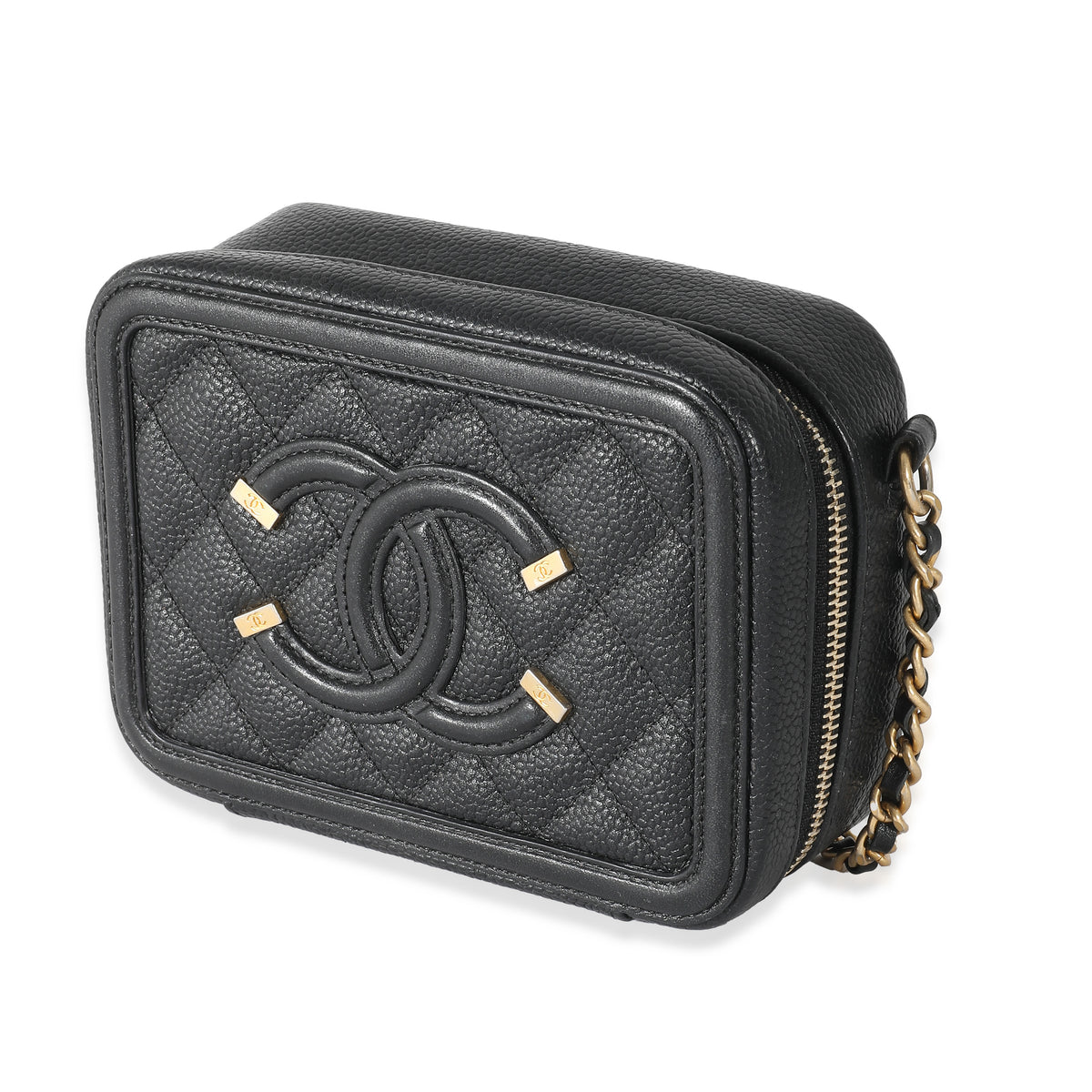 CHANEL Caviar Quilted Small CC Filigree Vanity Case Beige Black, FASHIONPHILE