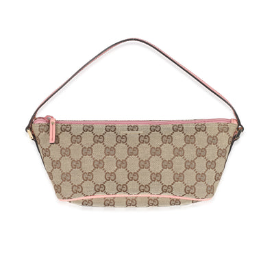 Gucci Pink Leather Beige GG Canvas Boat Pochette