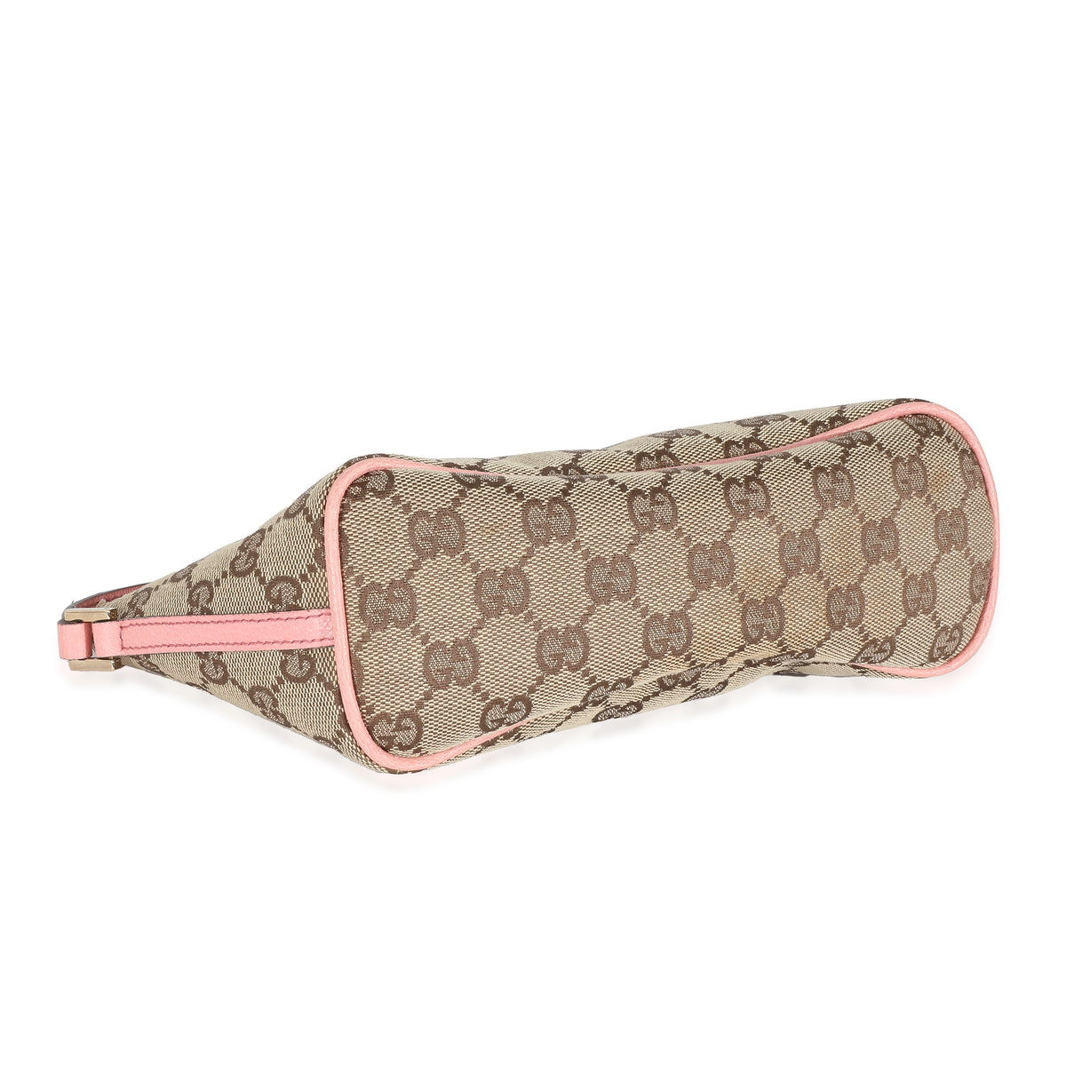 Gucci Pink Leather Beige GG Canvas Boat Pochette