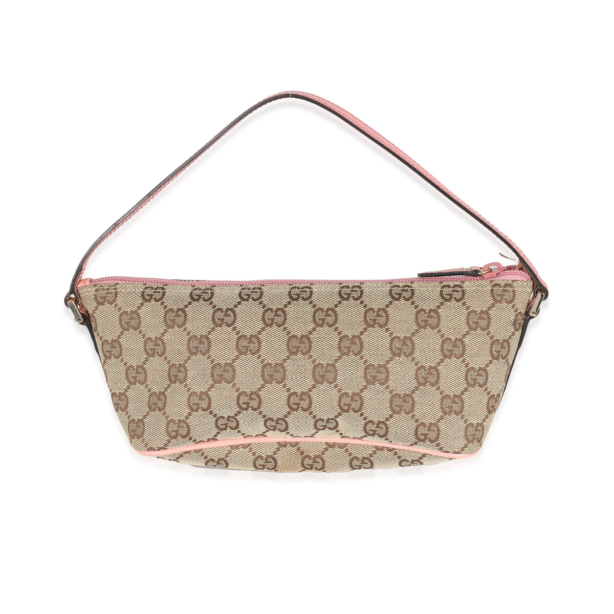 Gucci Pink Leather Beige GG Canvas Boat Pochette