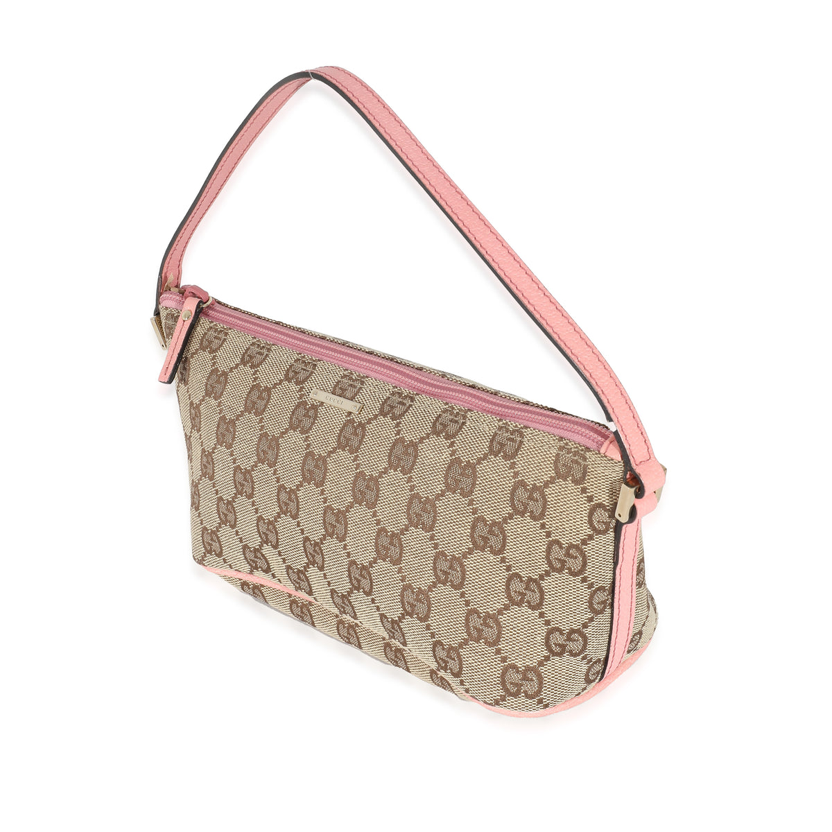 Gucci Pink Leather Beige GG Canvas Boat Pochette