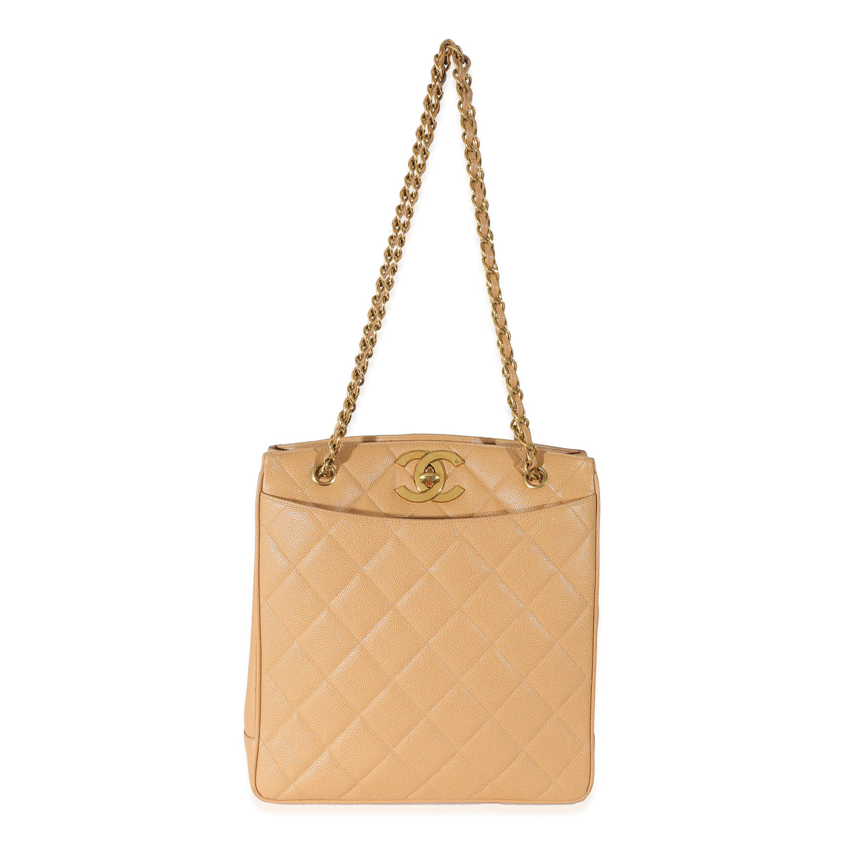 Chanel Quilted Beige Caviar Jumbo CC Chain Tote