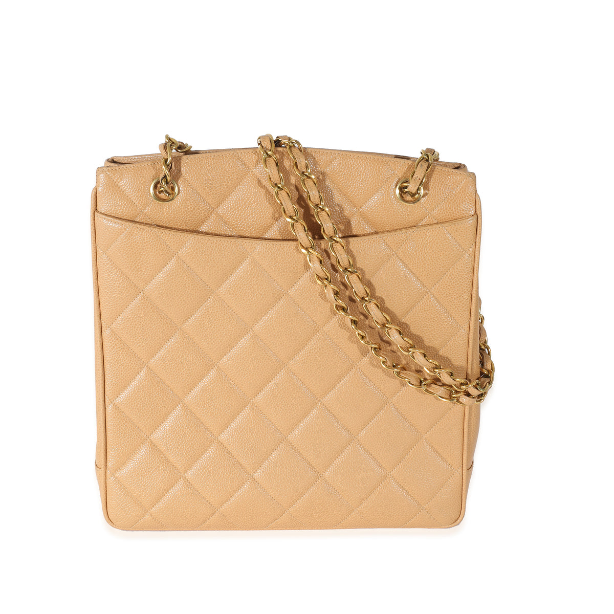 Chanel Quilted Beige Caviar Jumbo CC Chain Tote