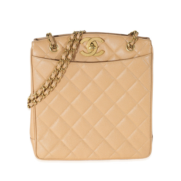 Chanel Quilted Beige Caviar Jumbo CC Chain Tote