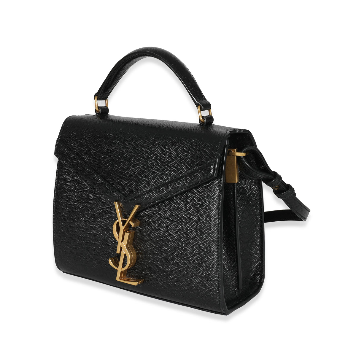 Saint Laurent Black Grain De Poudre Cassandra Mini Top Handle