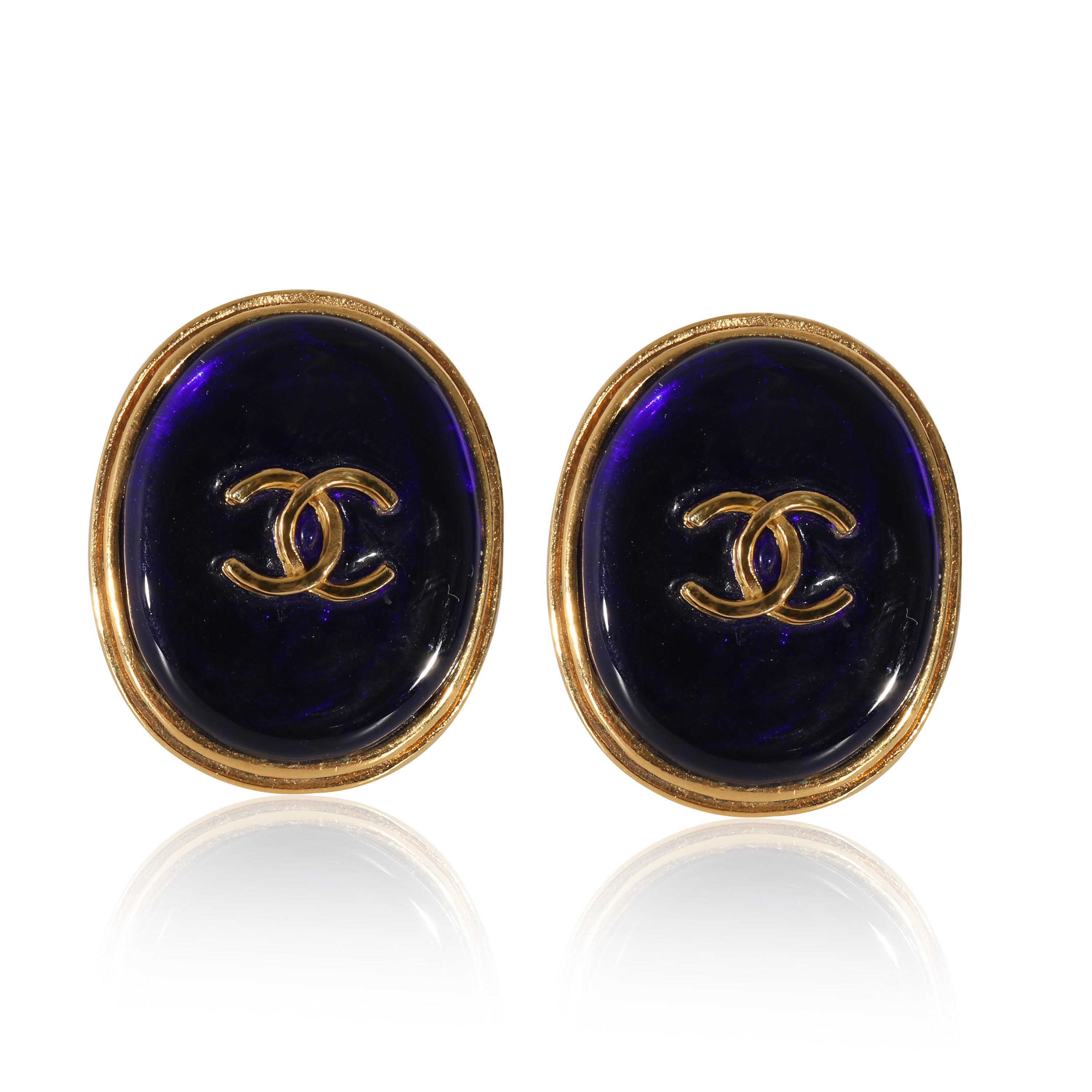 Gold and Blue Stone 'CC' Earrings