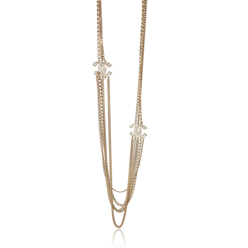 Chanel 2016 Multistrand Gold Plated Necklace With Strass