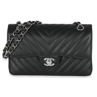 Chanel 22C Black Chevron Calfskin Small Classic Double Flap Bag