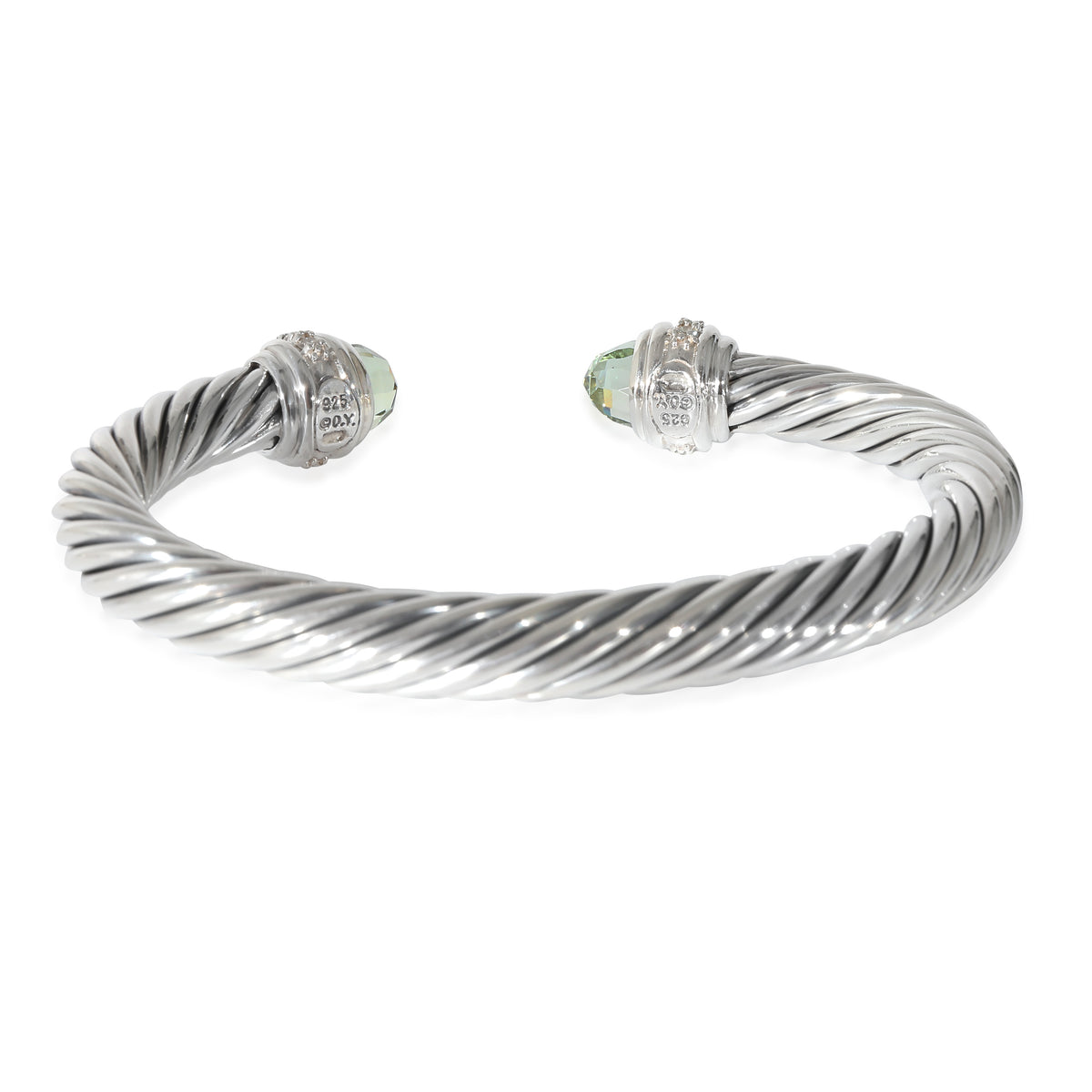 David Yurman Prasiolite Diamond 7mm Cable Bracelet in Sterling Silver 0.41 CTW