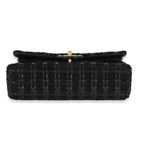 Chanel Black Tweed Woven Leather Medium Classic Double Flap Bag