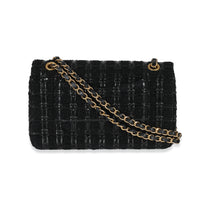 Chanel Black Tweed Woven Leather Medium Classic Double Flap Bag