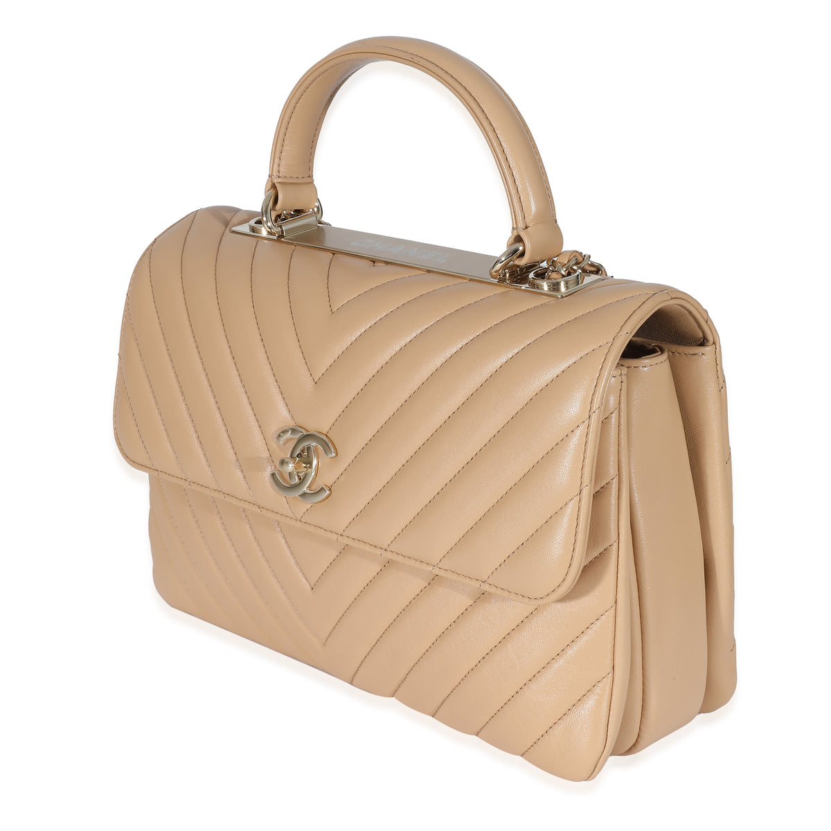 Chanel Beige Chevron Lambskin Medium Trendy Bag