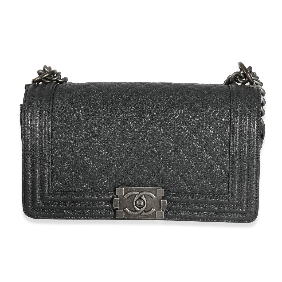 Chanel Black Quilted Caviar Medium Boy Bag