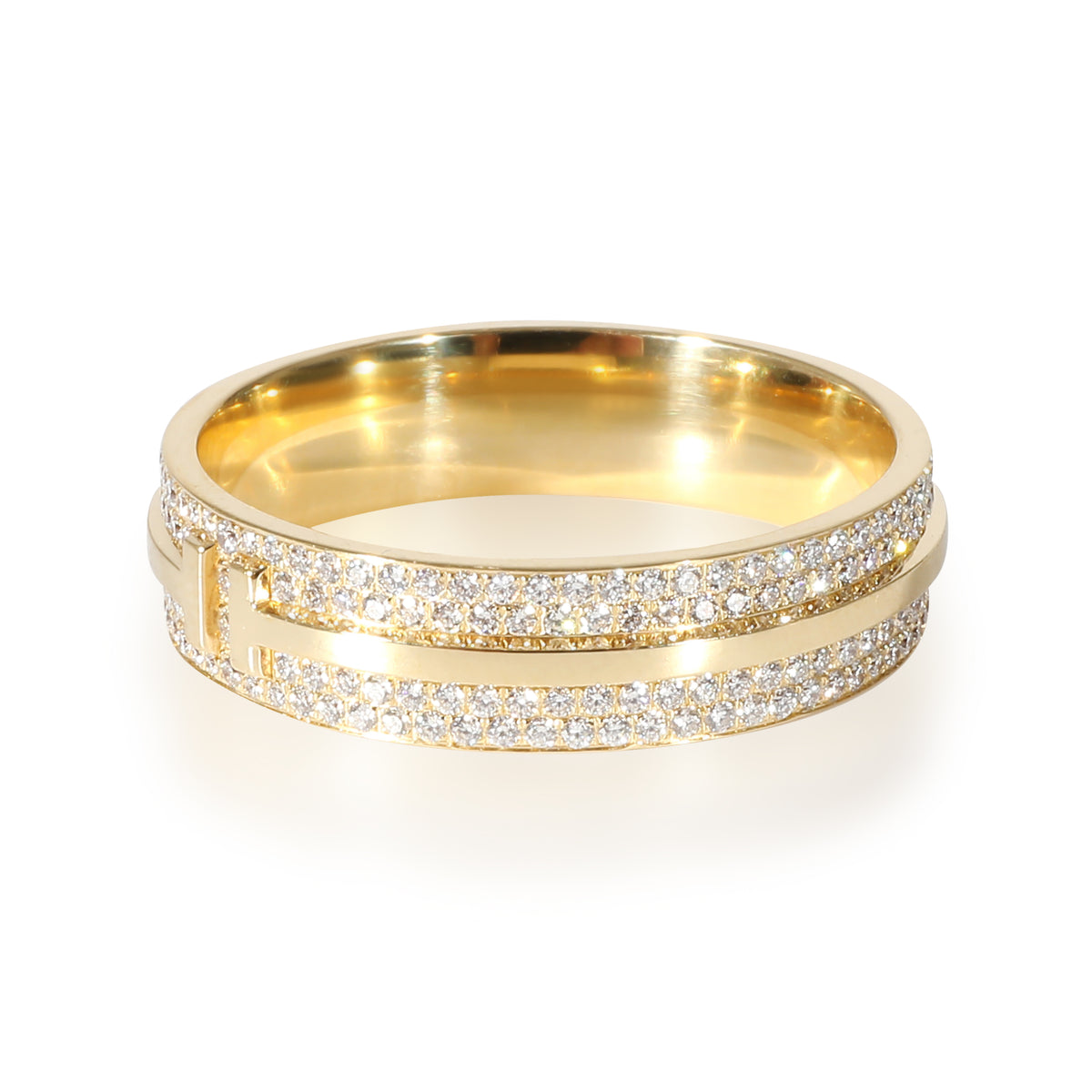 Tiffany & Co. T Wide Pave Diamond Ring in 18k Yellow Gold 0.73 CTW