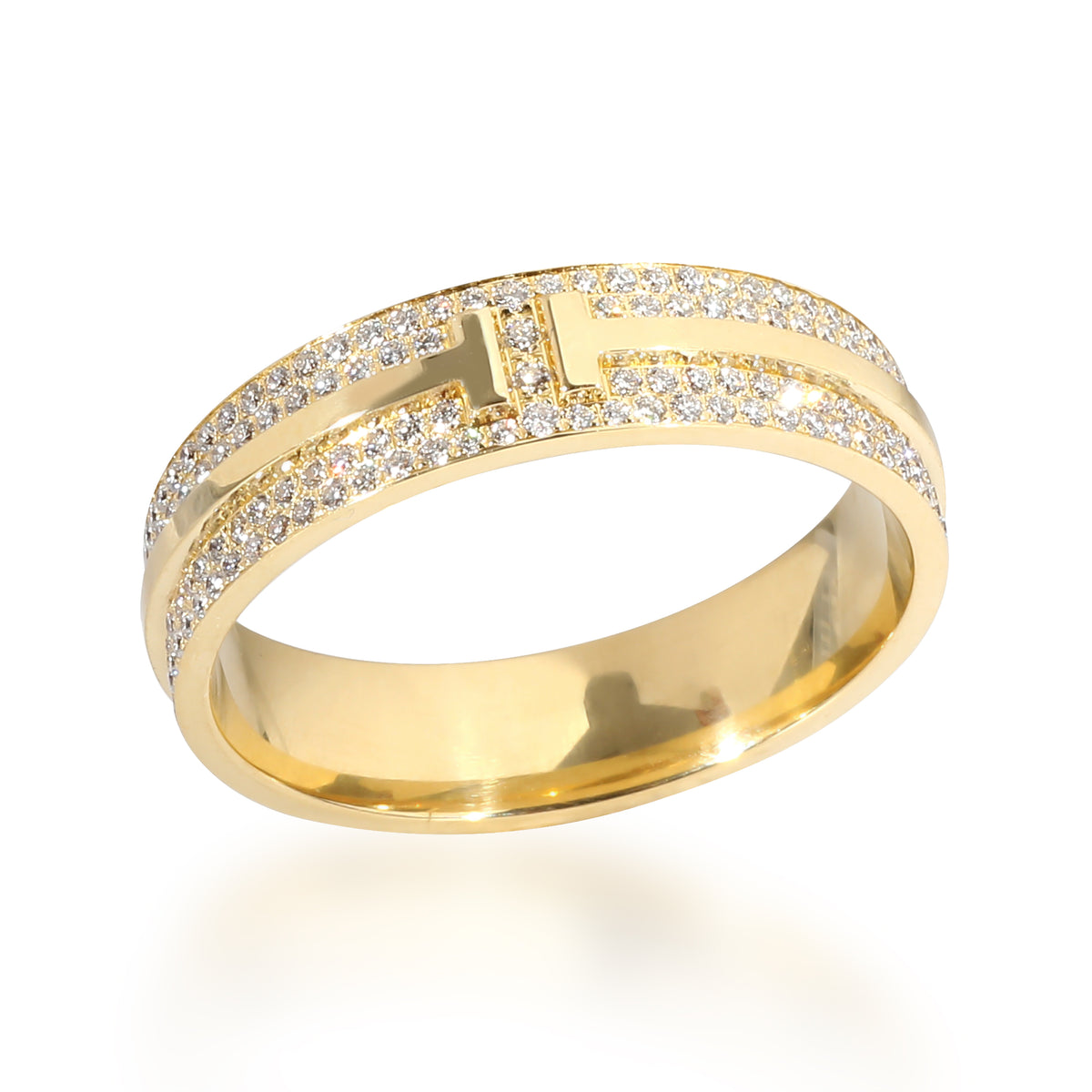 Tiffany & Co. T Wide Pave Diamond Ring in 18k Yellow Gold 0.73 CTW