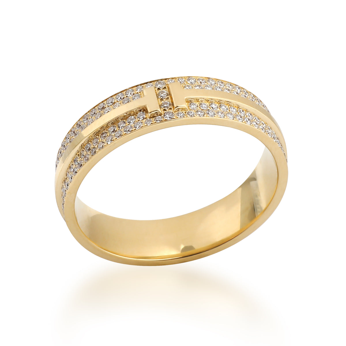 Tiffany & Co. T Wide Pave Diamond Ring in 18k Yellow Gold 0.73 CTW