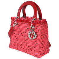 Christian Dior Pink Red Tweed Fringe Medium Lady Dior