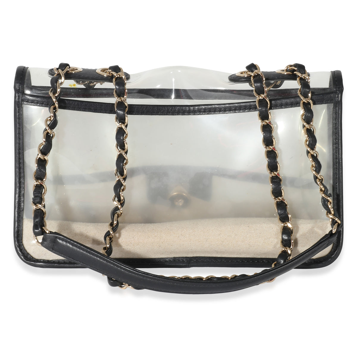 Chanel Black Lambskin PVC Sand By The Sea Medium Flap Bag