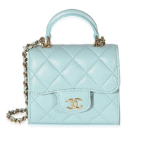 Chanel 22P Blue Quilted Lambskin Top Handle Clutch On Chain