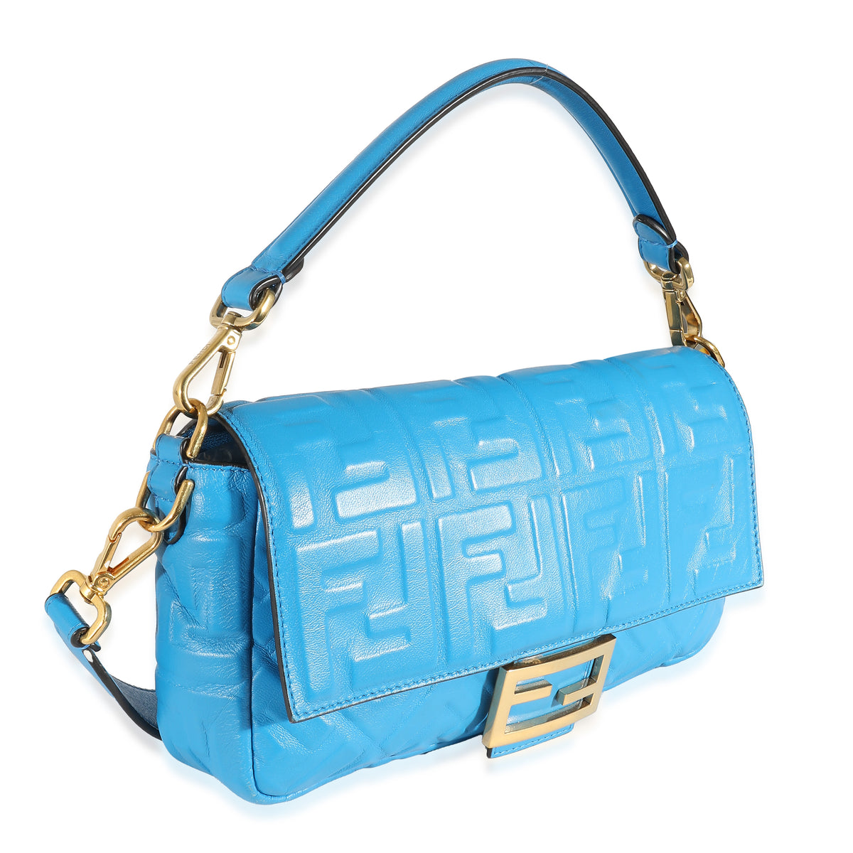 Fendi Blue Royal Nappa FF 1974 Embossed NM Baguette