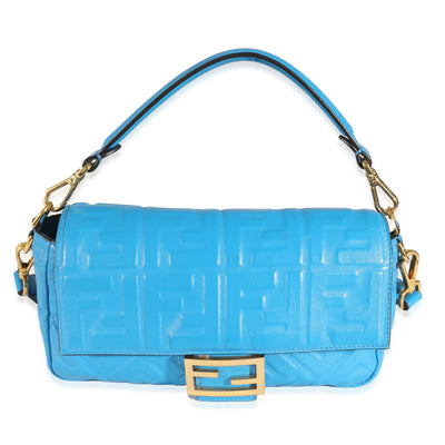 Fendi Blue Royal Nappa FF 1974 Embossed NM Baguette