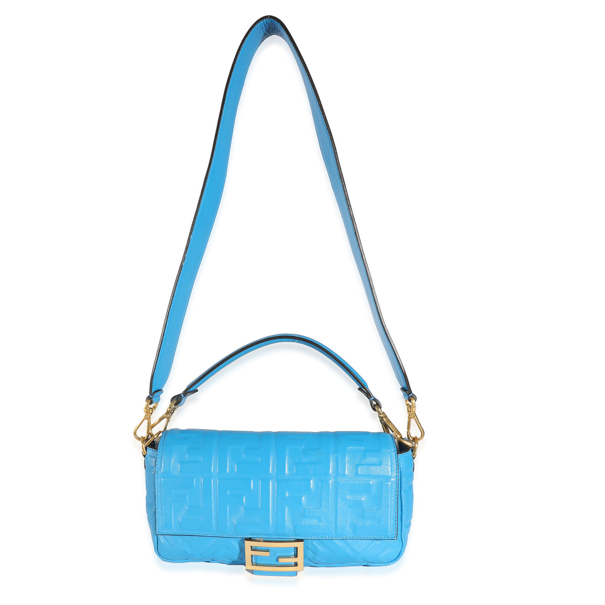 Fendi Blue Royal Nappa FF 1974 Embossed NM Baguette