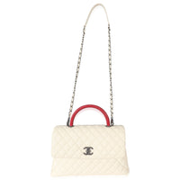 Chanel Cream Quilted Caviar Medium Coco Top Handle