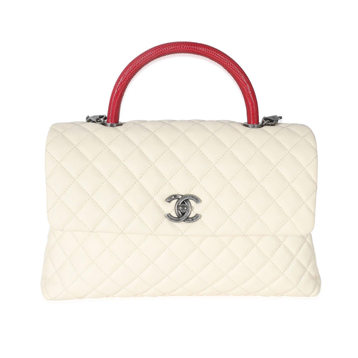 Chanel Cream Quilted Caviar Medium Coco Top Handle