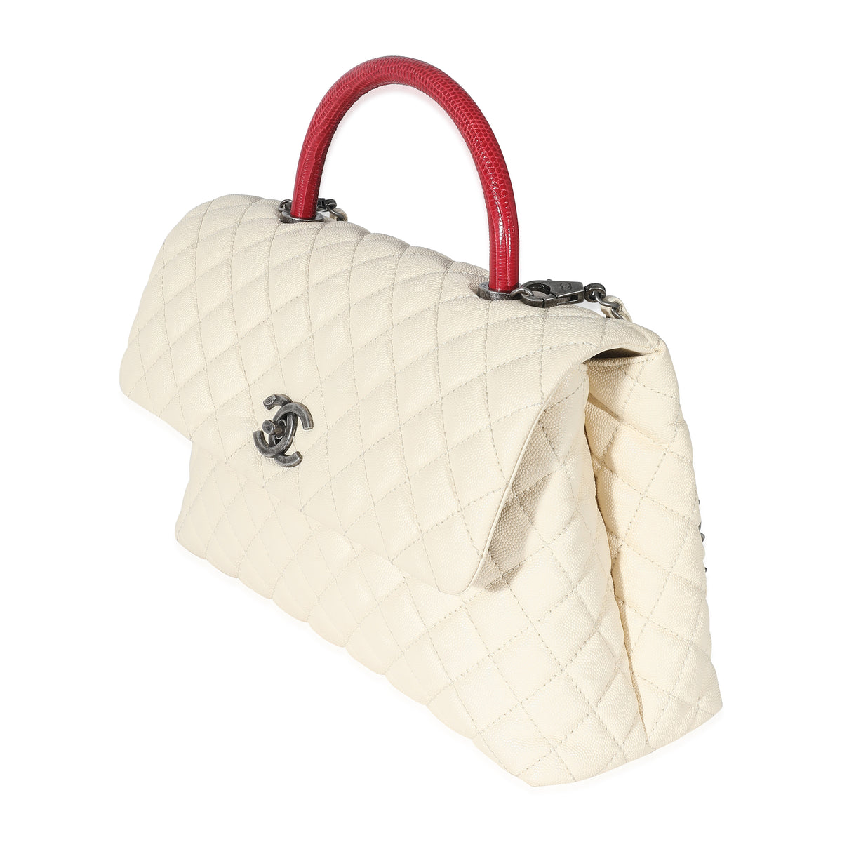 Chanel Cream Quilted Caviar Medium Coco Top Handle