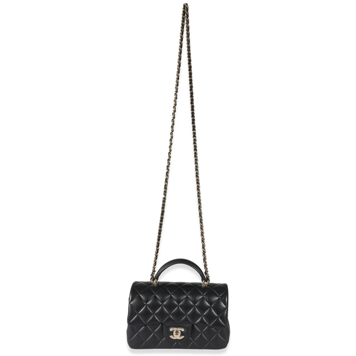 Chanel Black Quilted Lambskin Mini Top Handle Rectangular Flap