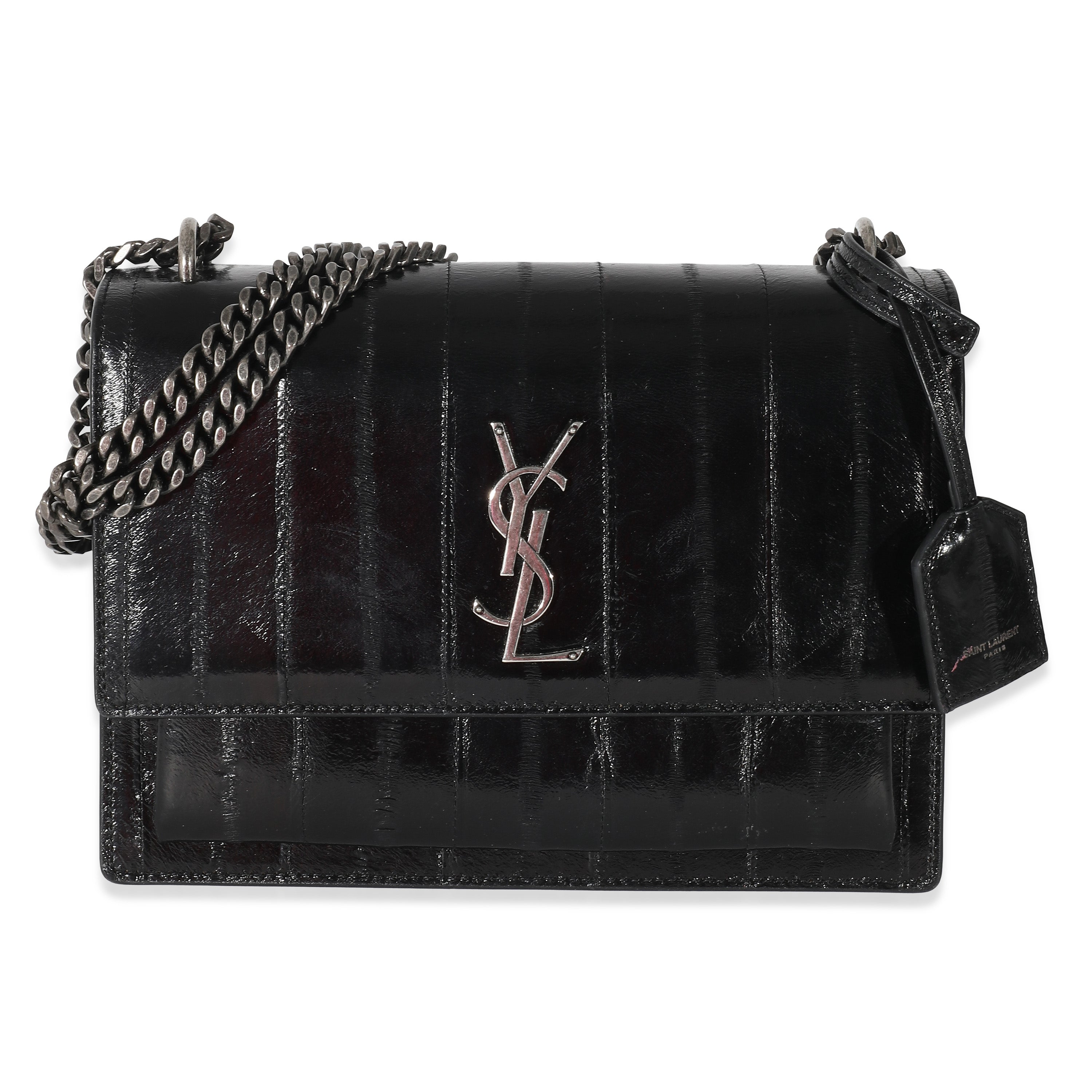 Saint Laurent Black Glossy Eelskin Medium Monogram Sunset