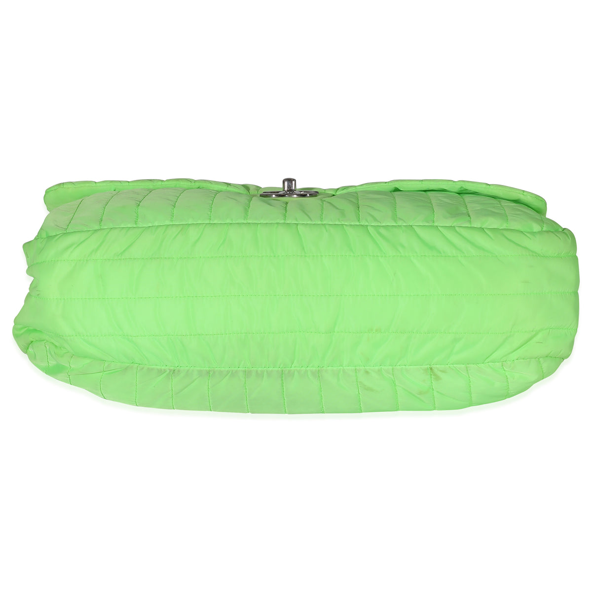 Chanel Neon Green Nylon Vertical Stretch Soft Shell Maxi Flap