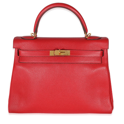 Hermès Togo Rouge Casaque Kelly 32 GHW