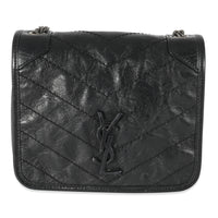 Saint laurent Black Crinkled Calfskin Matelasse Monogram Mini Nicki Chain Wallet