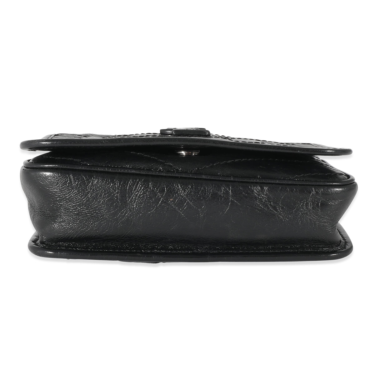 Saint laurent Black Crinkled Calfskin Matelasse Monogram Mini Nicki Chain Wallet