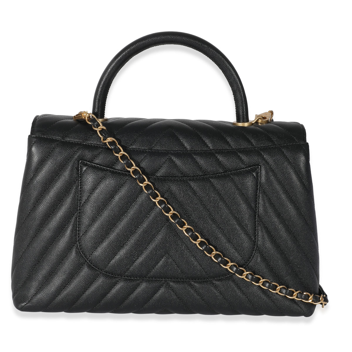 Chanel Black Chevron Caviar Coco Top Handle Bag