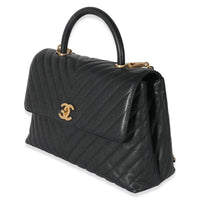 Chanel Black Chevron Caviar Coco Top Handle Bag