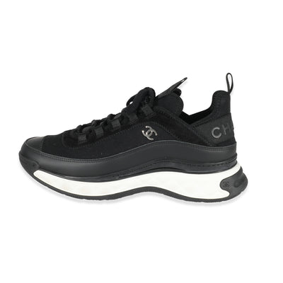 Chanel Black Velvet Calfskin Knit CC Sneakers 43