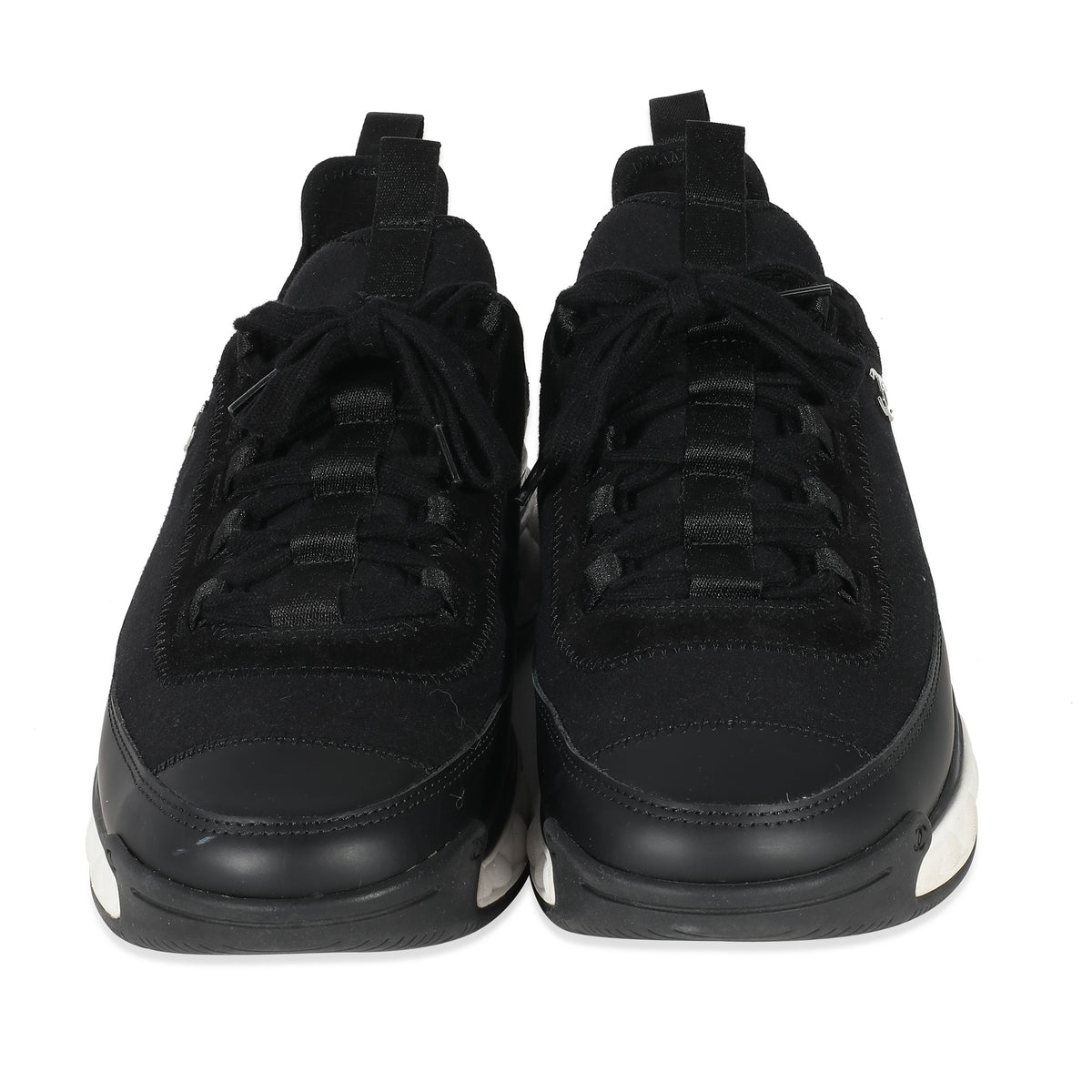 Chanel Black Velvet Calfskin Knit CC Sneakers 43