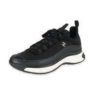 Chanel Black Velvet Calfskin Knit CC Sneakers 43