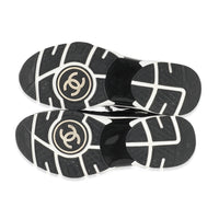 Chanel 22A Black White Printed Suede Calfskin CC All Over Sneaker 44 