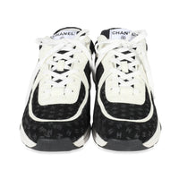 Chanel 22A Black White Printed Suede Calfskin CC All Over Sneaker 44 