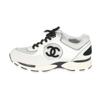 Chanel Light Grey White Mesh Suede Grained Calfskin CC Sneaker 43